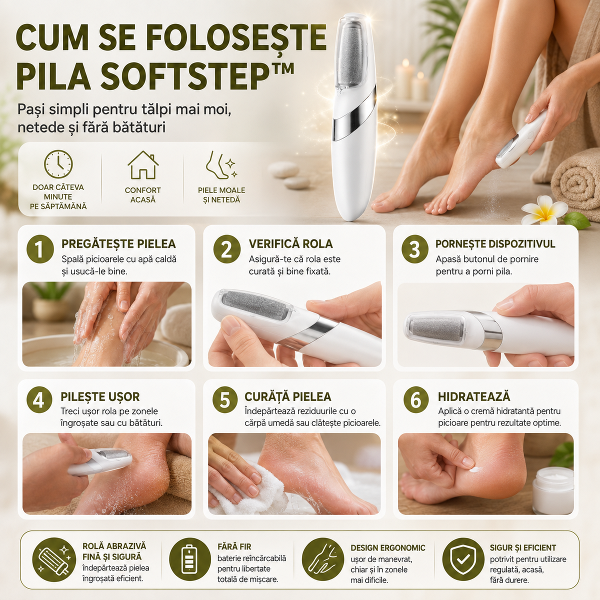 🦶 Pilă Electrică Pentru Picioare Cu SoftStep™